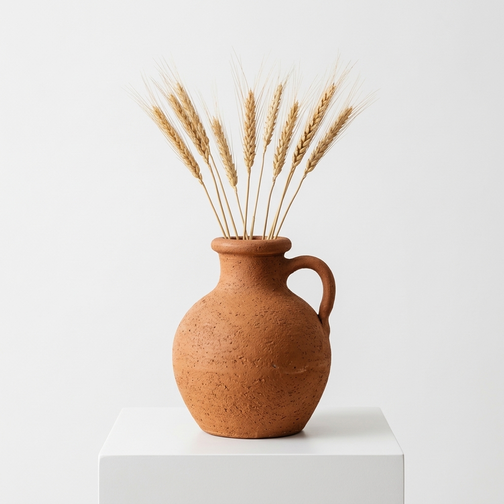 Handmade Terracotta Pitcher Vase with Single Handle, Rustic Earthenware Decor - Image 2