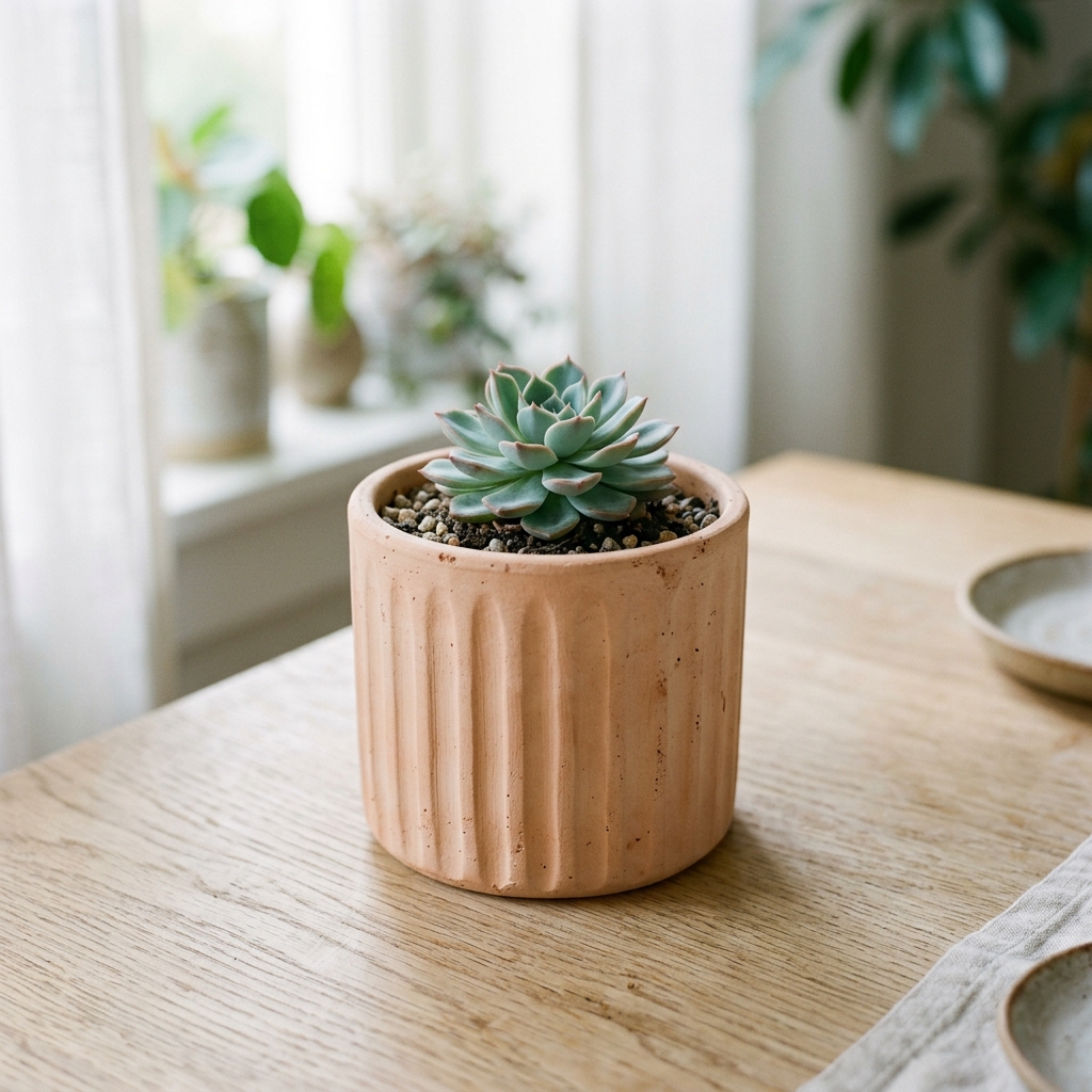 Fluted Terracotta Planter Pot, Ribbed Earthenware Tabletop Decor - Image 3