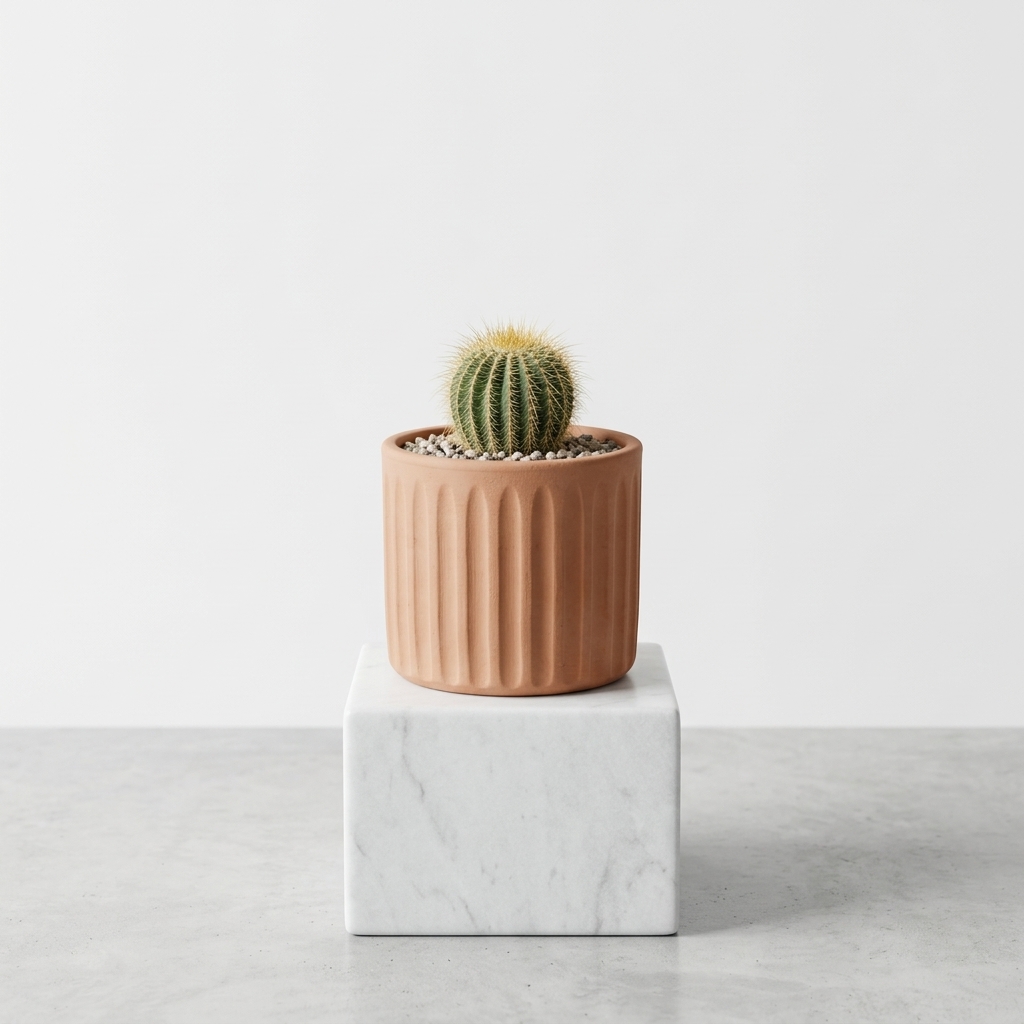 Fluted Terracotta Planter Pot, Ribbed Earthenware Tabletop Decor - Image 2