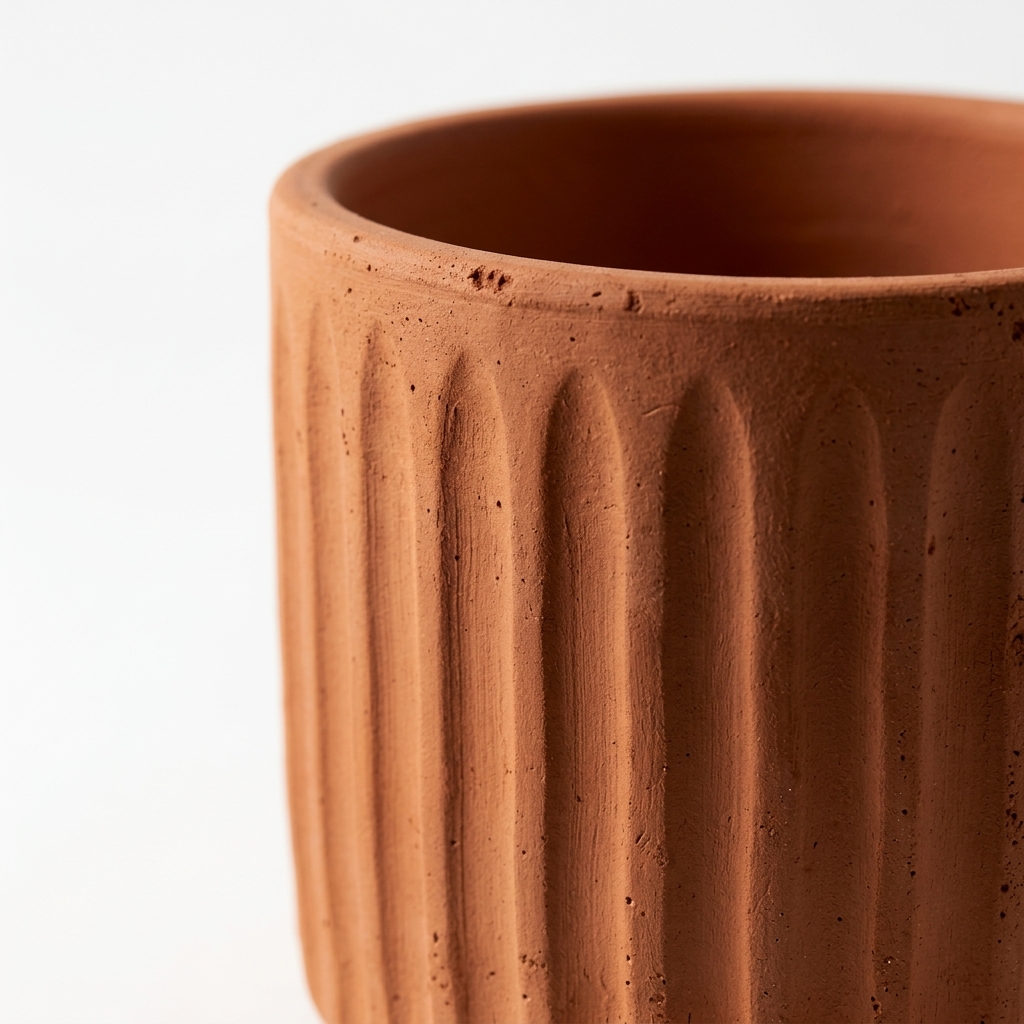 Fluted Terracotta Planter Pot, Ribbed Earthenware Tabletop Decor - Image 5