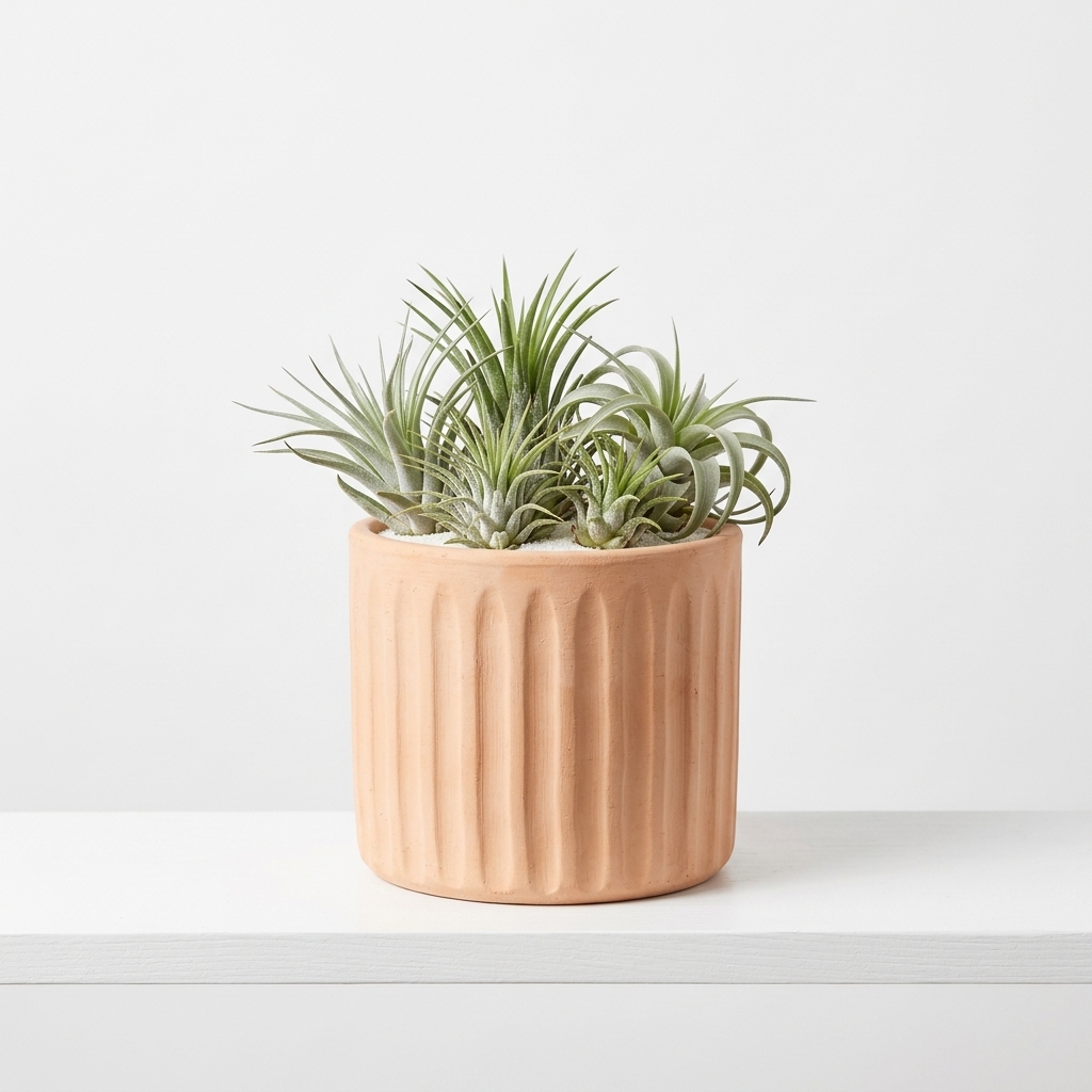 Fluted Terracotta Planter Pot, Ribbed Earthenware Tabletop Decor - Image 4