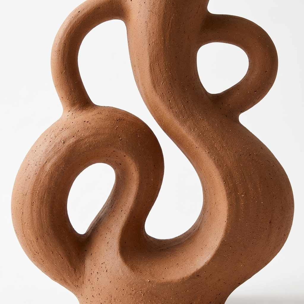 Abstract Sculptural Terracotta Vase, Organic Loop Earthenware Tabletop Decor - Image 5