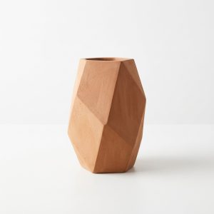Modern Geometric Terracotta Vase, Faceted Earthenware Home Decor Pot