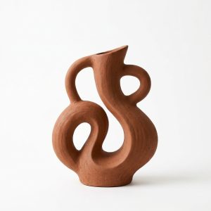 Abstract Sculptural Terracotta Vase, Organic Loop Earthenware Tabletop Decor