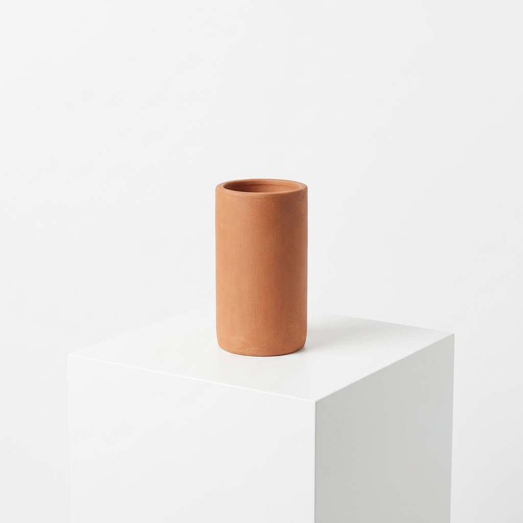 Minimalist Cylindrical Terracotta Vase, Raw Earthenware Tabletop Holder - Image 5