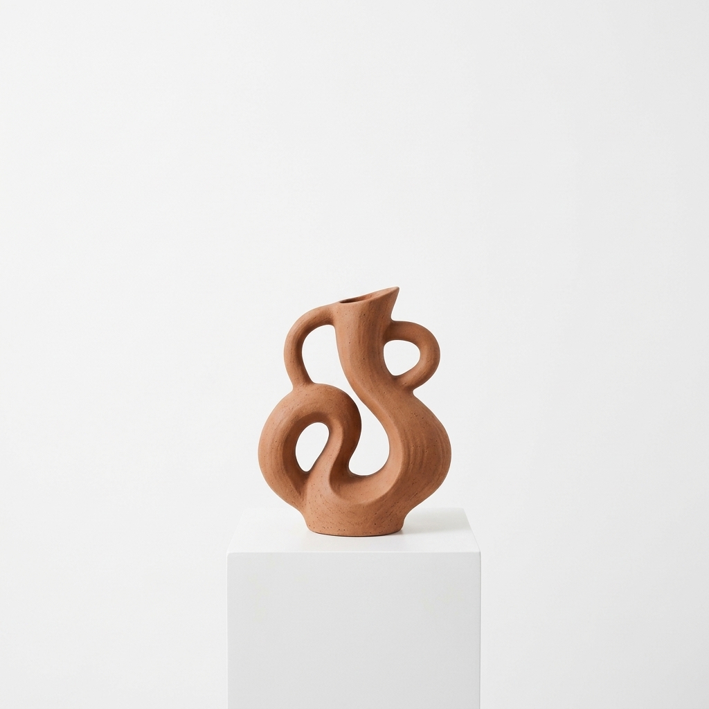 Abstract Sculptural Terracotta Vase, Organic Loop Earthenware Tabletop Decor - Image 4