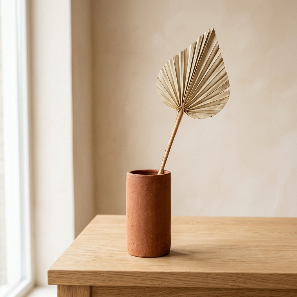 Minimalist Cylindrical Terracotta Vase, Raw Earthenware Tabletop Holder - Image 2