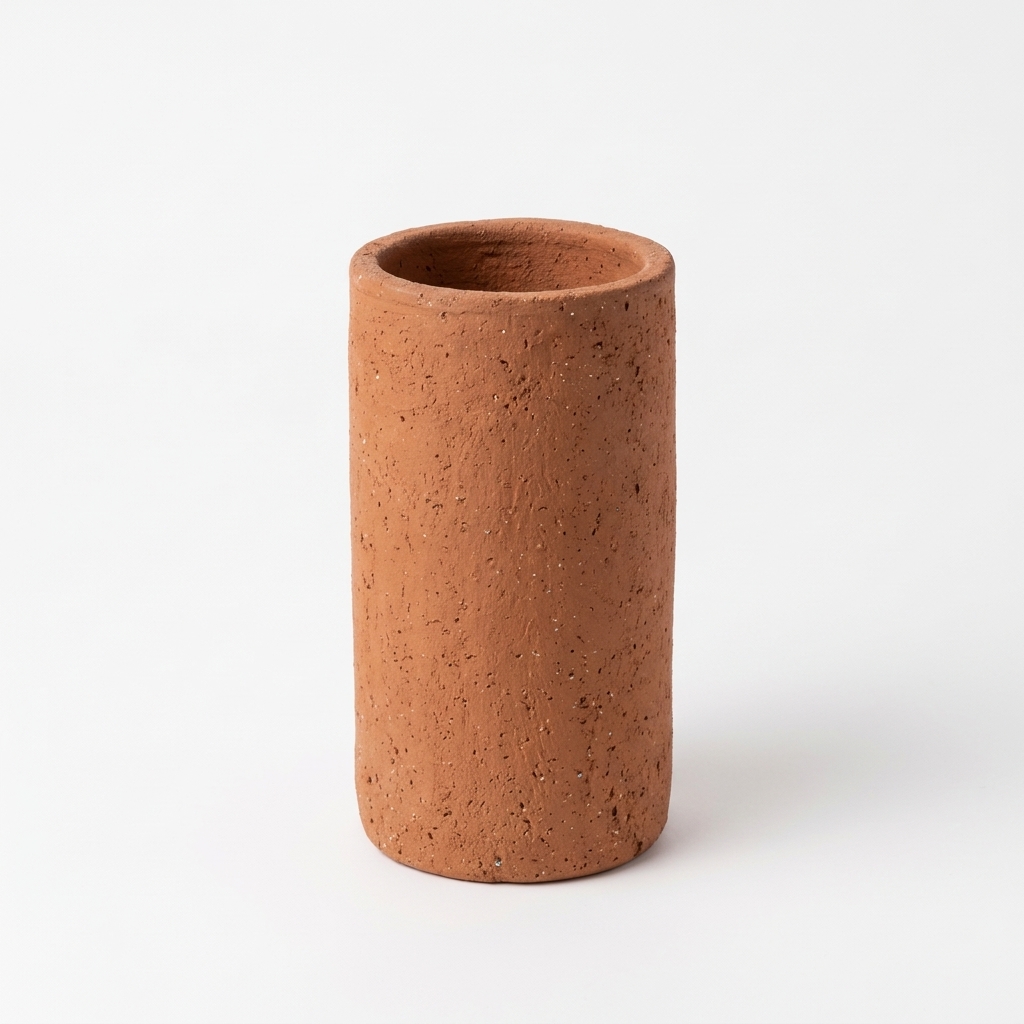 Minimalist Cylindrical Terracotta Vase, Raw Earthenware Tabletop Holder