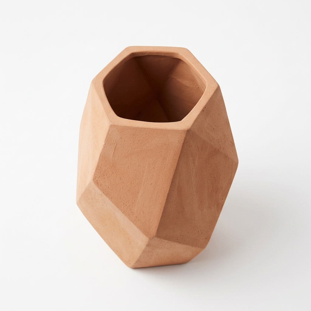 Modern Geometric Terracotta Vase, Faceted Earthenware Home Decor Pot - Image 5