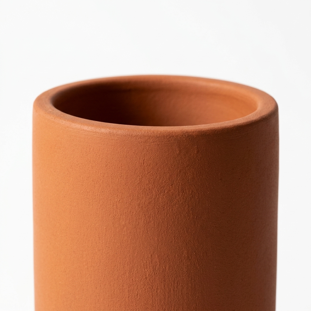 Minimalist Cylindrical Terracotta Vase, Raw Earthenware Tabletop Holder - Image 4
