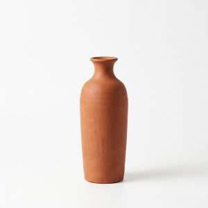 Slim Terracotta Vase with Dried Wheat Stems, Earthenware Tabletop Decor