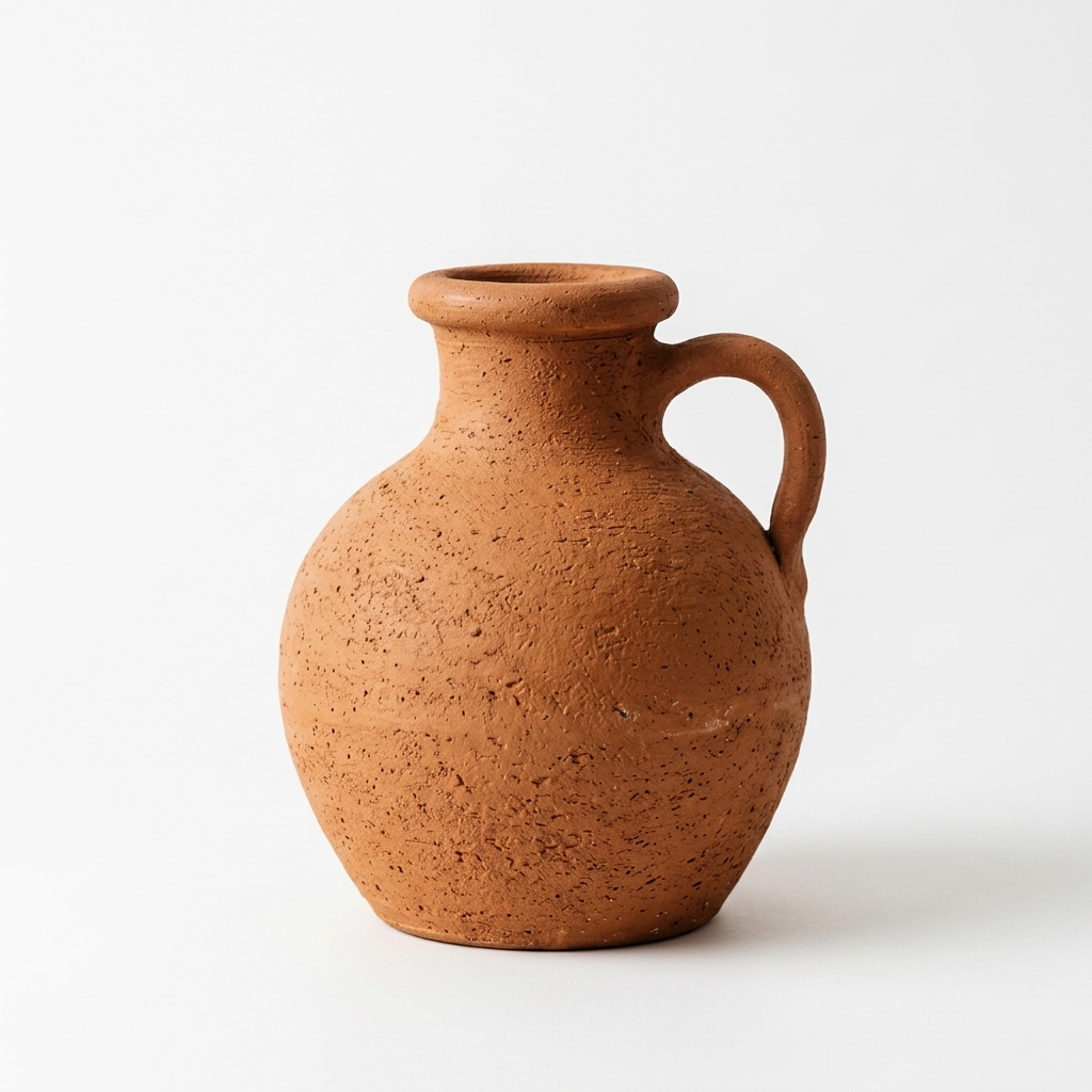 Handmade Terracotta Pitcher Vase with Single Handle, Rustic Earthenware Decor