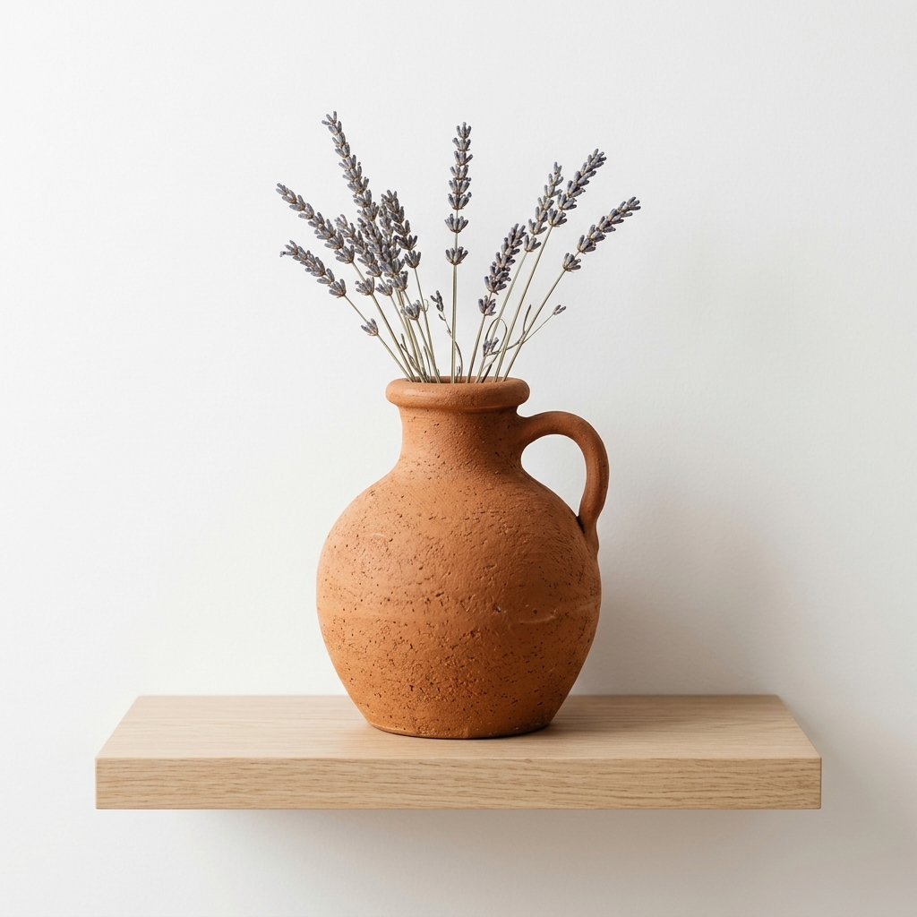 Handmade Terracotta Pitcher Vase with Single Handle, Rustic Earthenware Decor - Image 4
