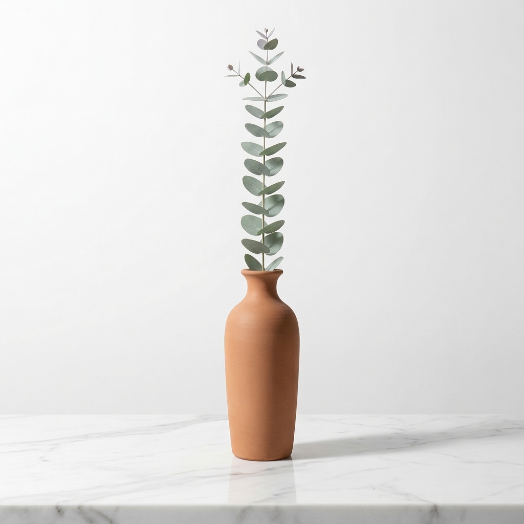 Slim Terracotta Vase with Dried Wheat Stems, Earthenware Tabletop Decor - Image 3