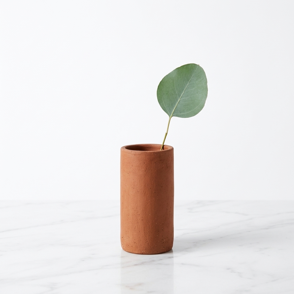 Minimalist Cylindrical Terracotta Vase, Raw Earthenware Tabletop Holder - Image 3