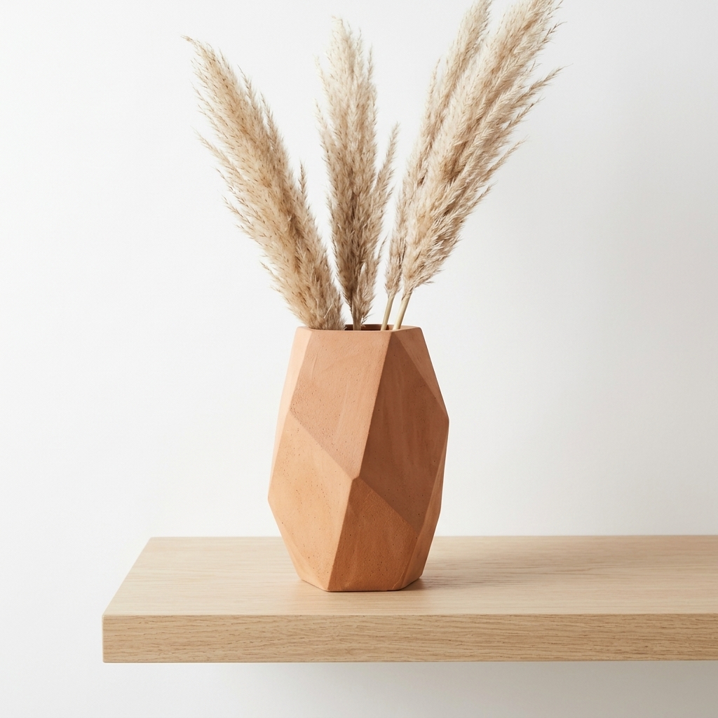 Modern Geometric Terracotta Vase, Faceted Earthenware Home Decor Pot - Image 3
